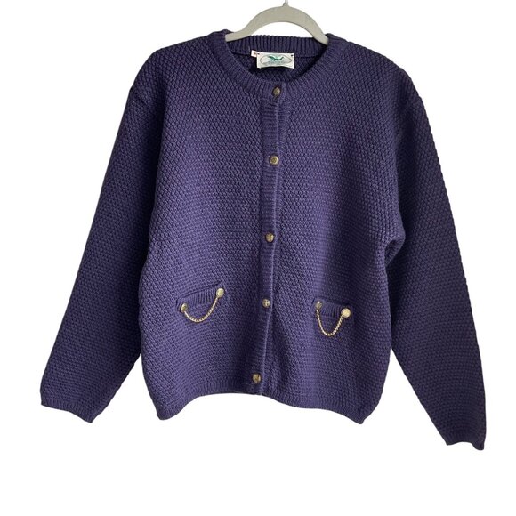 Blarney Woolen Mills Small Purple Knit Cardigan Chain Pockets Wool Old Money - Picture 1 of 10